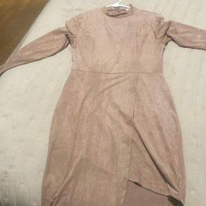 Asymmetrical long sleeve velour dress